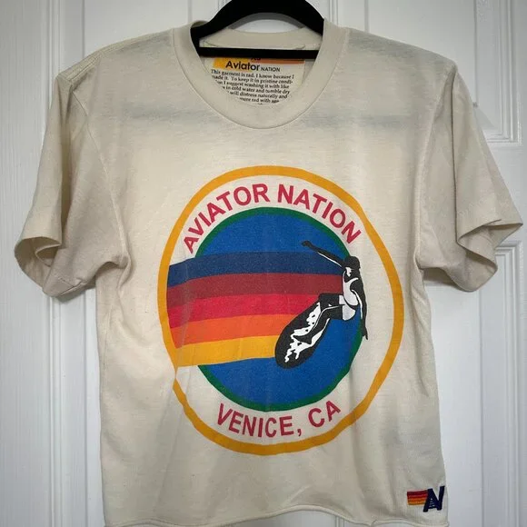 Aviator Nation - SIGNATURE HAIGHT ASHBURY BOYFRIEND TEE - VINTAGE WHITE - XS - Picture 3 of 5
